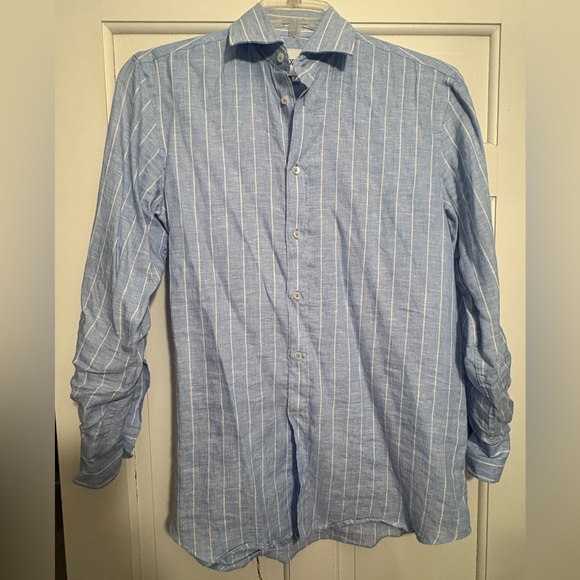 WNU “The Boyfriend” Linen Shirt in Sky Blue ASO Meghan Markle - Picture 7 of 15